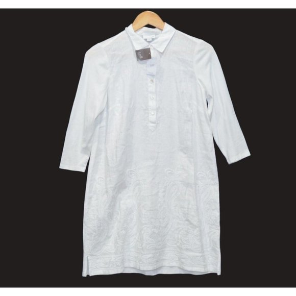 NWT size XSP XS petite J. Jill white linen tunic embroidered collar 3/4 sleeve n - Picture 9 of 9
